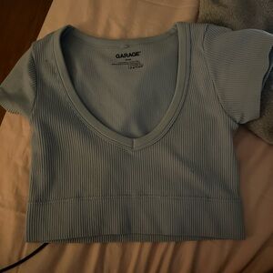Garage Sky Blue Ribbed Crop Top